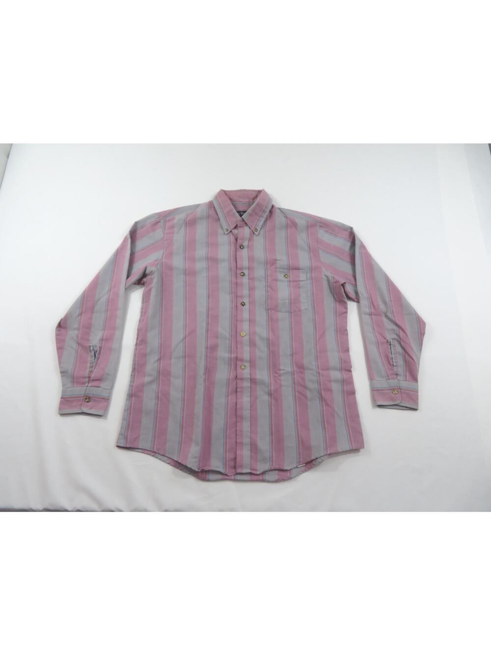 Par Four Mens Shirt, Collared, Sz L, Pink Gray Striped, 1980s